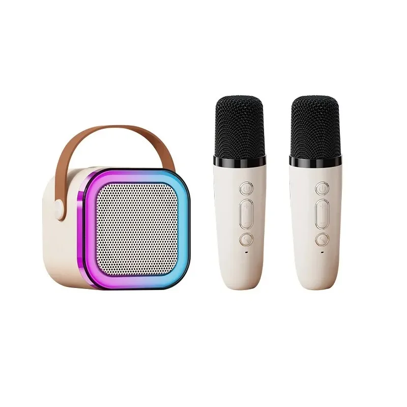 Máquina de karaoke Bluetooth, apta para adultos y niños, un artículo imprescindible para fiestas. MDUG (beige, 2 micrófonos)