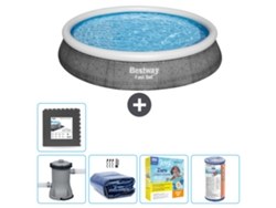 Piscina hinchable redonda Fast Set BESTWAY - Estampado ratán - 396 x 84 cm - Bomba incluida Vela solar - Paquete de mantenimiento - Filtrar - Baldosas