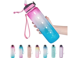 Botella de agua Rebe de 1 litro a prueba de fugas con pajita y marcadores de tiempo para actividades físicas y deportes (Than Blue)