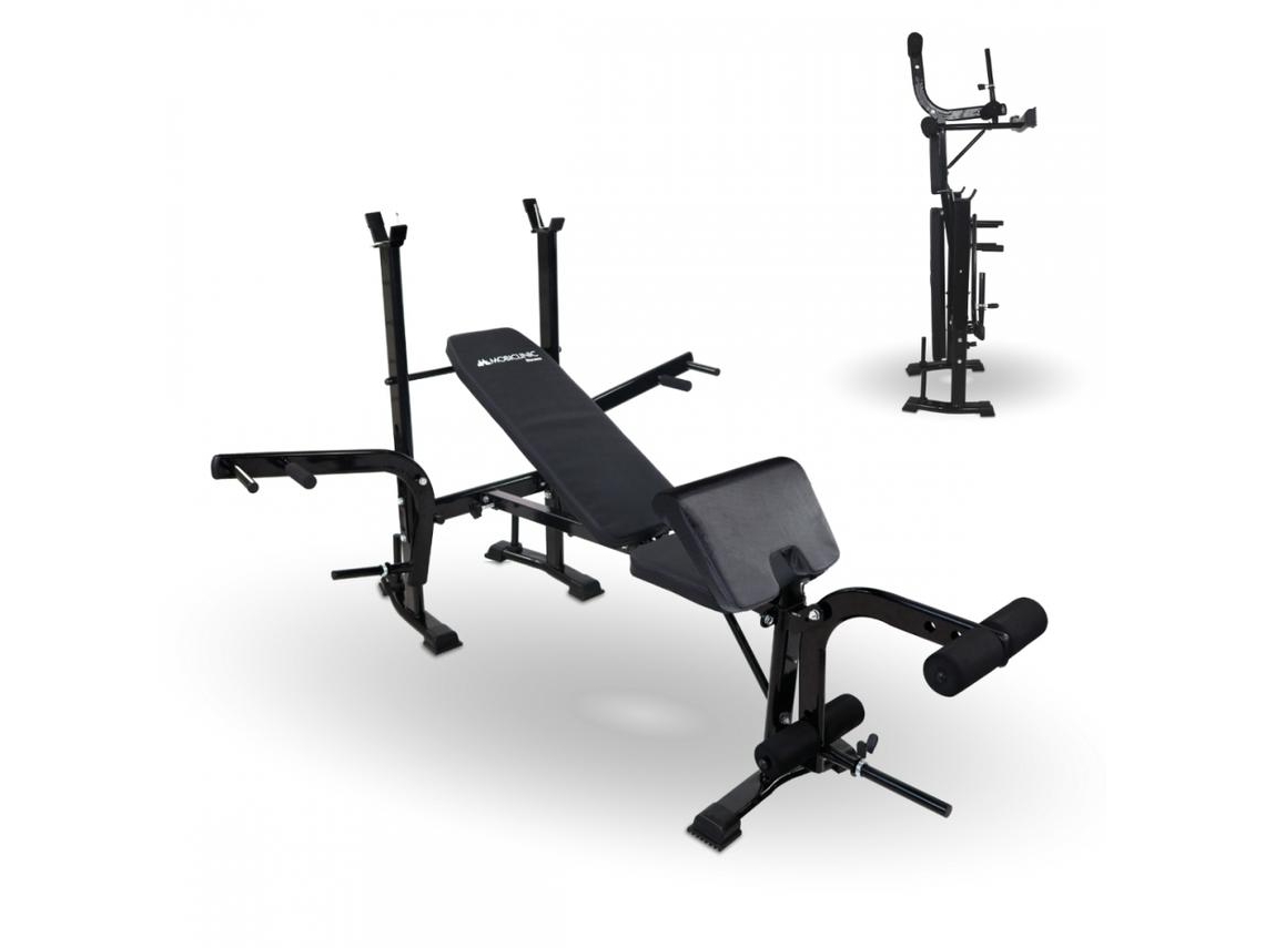 Banco de pesas multifuncional MOBICLINIC de acero plegable con barras ajustables, soporte 140x170x110cm, 250 kg, PRESSFIT