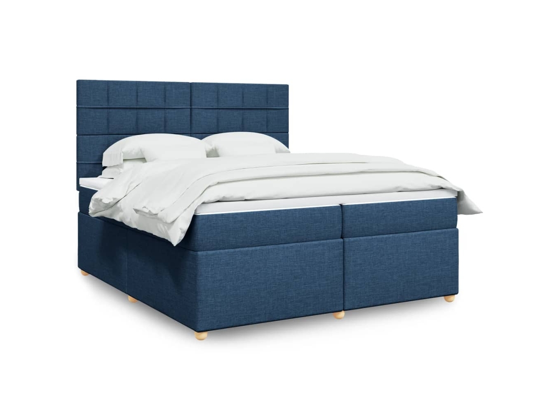 Cama Box Spring Con Colchón Tela Azul 200x200 Cm
