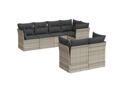 Maison Exclusive - Set De Sofás De Jardín 7 Pzas Con Cojines Ratán Pe Gris Claro