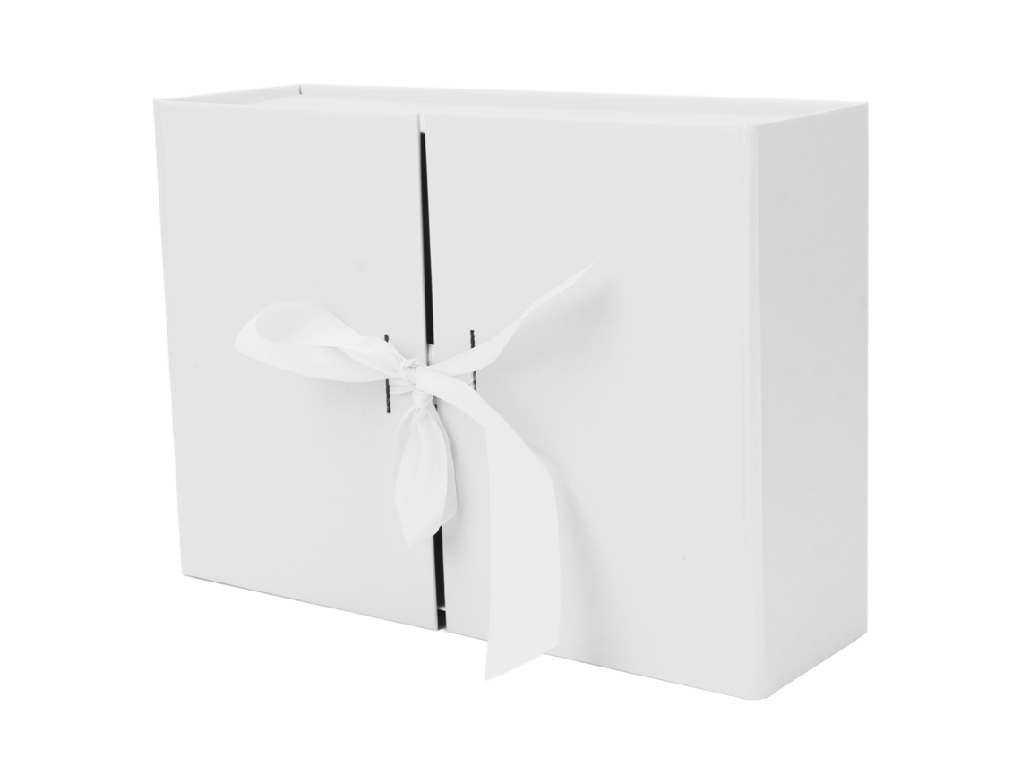 Caja de regalo plegable blanca con lazo reutilizable 26x19x8cm
