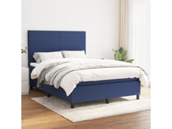 Cama Box Spring Con Colchón Tela Azul 140x190 Cm