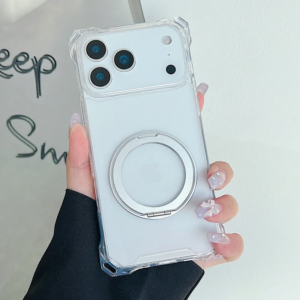 (transparente, Iphone 14 Pro Max) Elegante Funda Protectora Transparente Con Airbag Degradado, Soporte De Anillo Metálico A Prueba De Golpes.