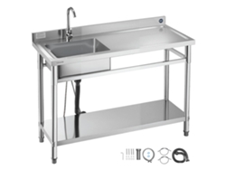 Fregadero de cocina de acero inoxidable 120 x 50 x 94 cm para zurdos, color plateado Vevor