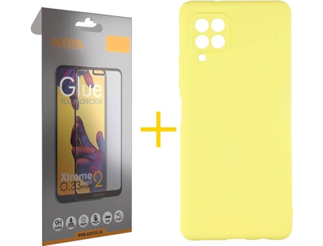 Kit Funda + Protector de Pantalla Samsung A12 5G ACCETEL Cristal Templado 4096 Amarillo