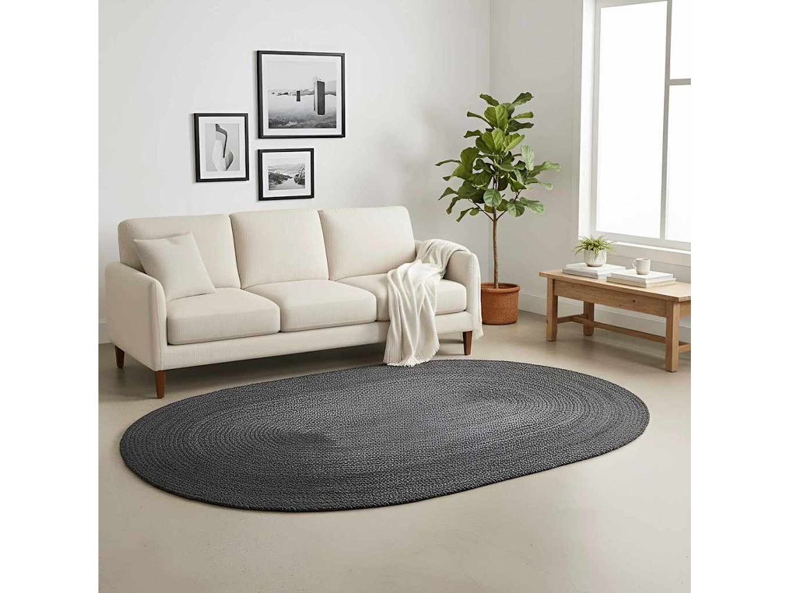 Alfombras De Área Ovalado Negro 205 X 305 Cm Yute