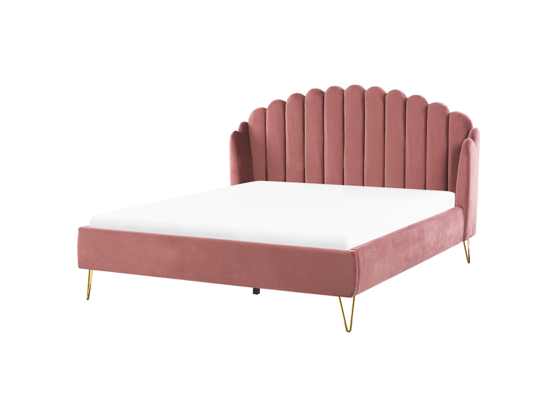 Cama con somier BELIANI Ambillou de Terciopelo Rosa 197x214x126