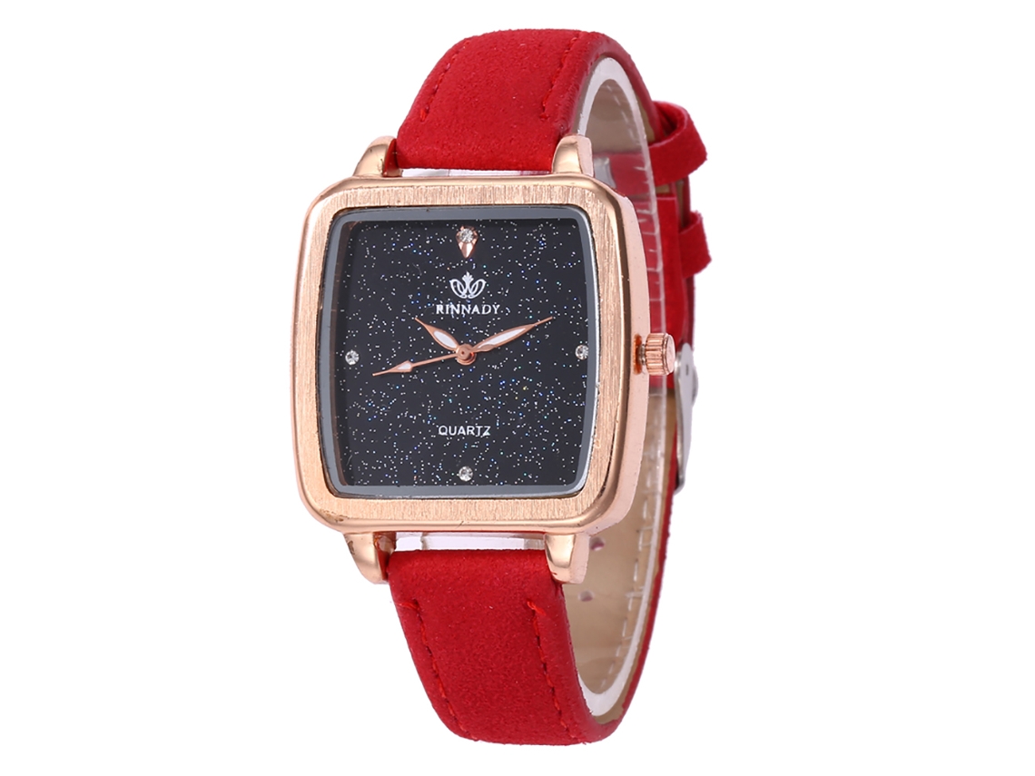 Reloj De Cuarzo Con Correa De Cuero Pu Moda Dial Cuadrado Pulsera Rojo