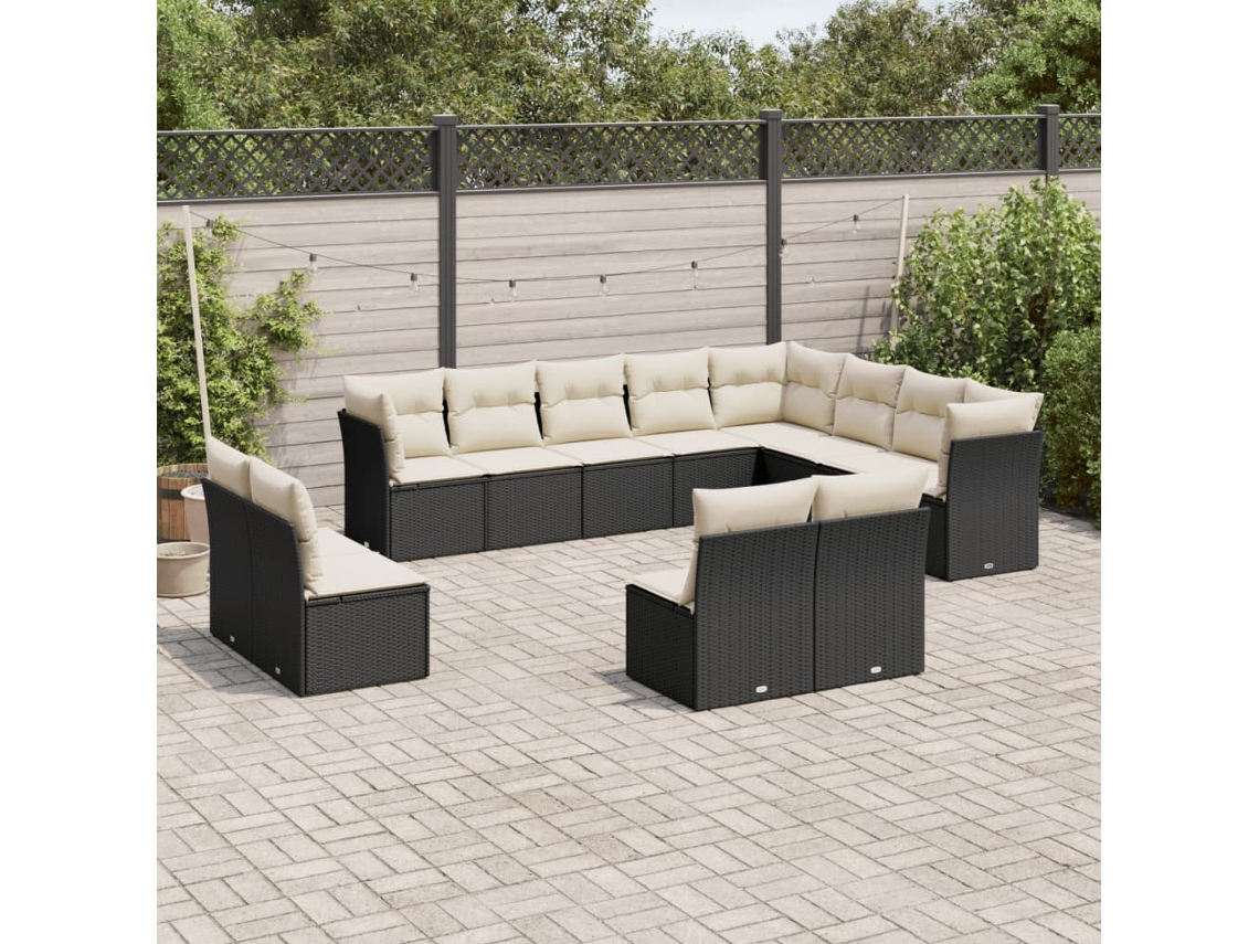 Conjunto de sofá de jardín de 12 piezas con cojines de mimbre negros DKD Home Decor