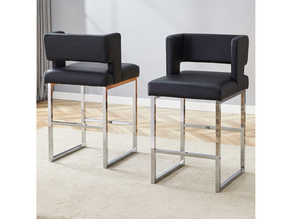 Taburetes De Bar 2 Unidades - Estilo Nórdico, Diseño Cuadrado, Patas Metálicas - Negro+plata