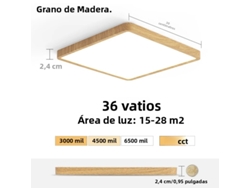 Lámpara de techo LED ultradelgada de 2,4 cm con diseño efecto madera. MDUG (color madera fría, 36 W)