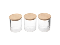 Juego de tarros de cristal con tapa de madera - Pack de 3