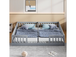 Cama Infantil De Madera De Pino De 90x200 Cm Con Barandilla Para 2 Niños, Color Gris.