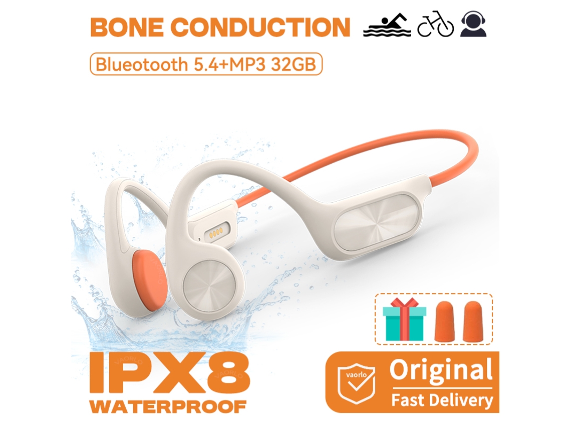 Auriculares Inalámbricos De Conducción Ósea (blanco Cálido), Resistentes Al Agua Ipx8, Aptos Para Natación, Equipados Con Bluetooth.
