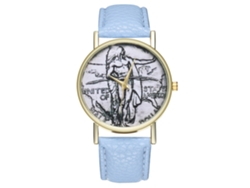 Reloj De Pulsera Unisex De Cuarzo Con Correa De Cuero Pu Zhoulianfa (azul Claro)