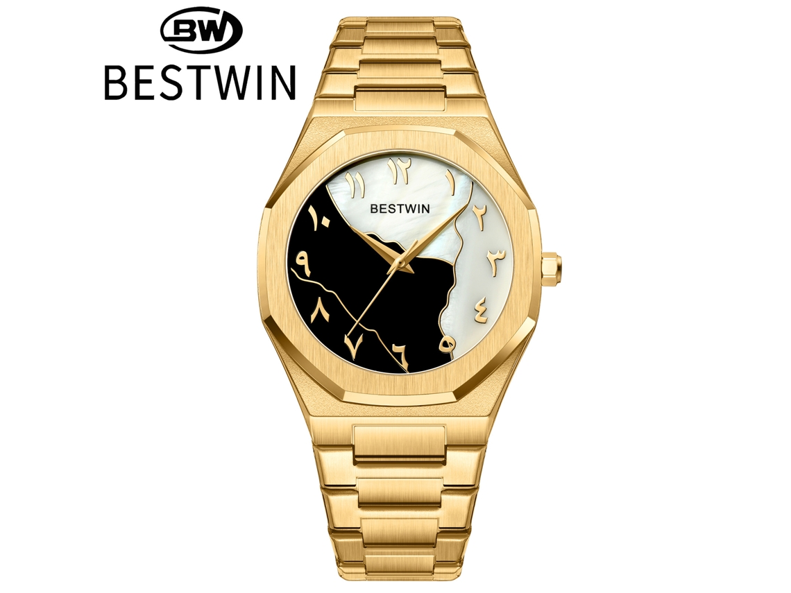 Reloj De Hombre (dorado Y Negro) Con Esfera De Nácar