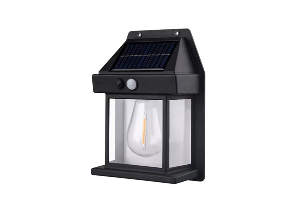 Aplique solar de pared negro impermeable con sensor y 3 modos, iluminación exterior para jardín y patio Tommy01