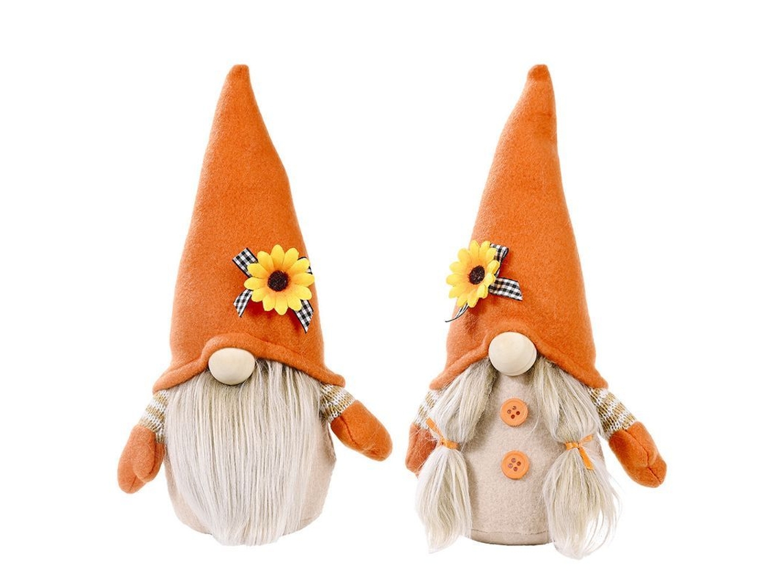 Conjunto de decoración otoñal de elfos: 2 gnomos de peluche hechos a mano con girasol y hoja de arce para la cosecha.