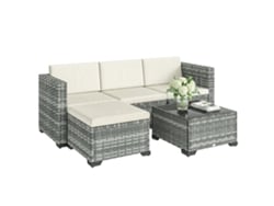 Conjunto de jardín de ratán de 5 piezas con sofá esquinero y mesa - Gris