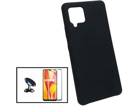 Carcasa + Protector + Soporte Magnético Samsung Galaxy A12 Nacho PHONECARE Silicona Liquida Negro