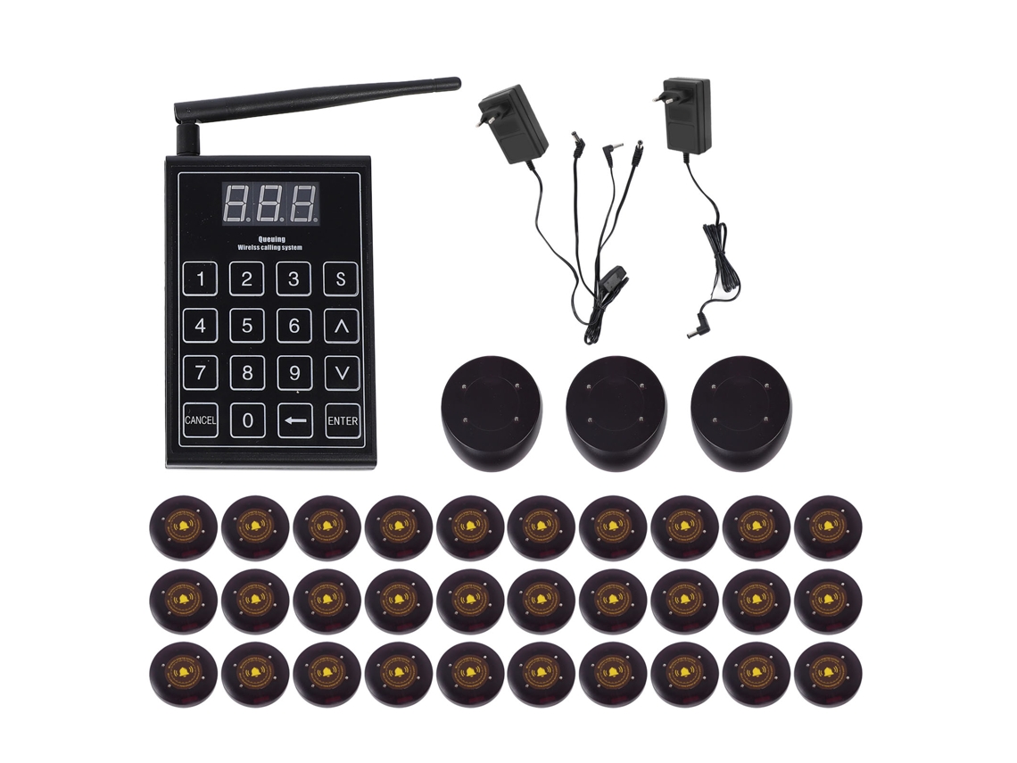 Sistema de llamada inalámbrico para restaurantes, 999 canales, 30 receptores con zumbador y vibración.