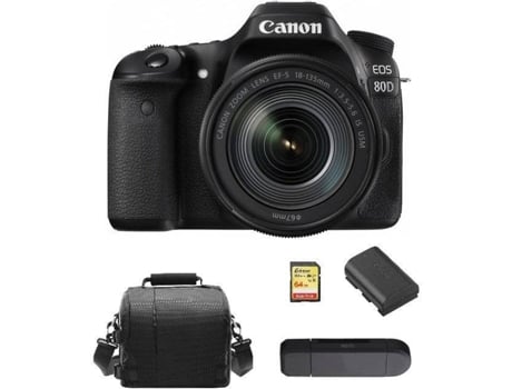 Cámara Reflex CANON EOS 80D + Objectivo EF-S 18-135mm F3.5-5.6 IS USM + Tarjeta SD 64GB + Bolsa + Batería LP-E6N + Lector de Tarjetas SD (APS-C)