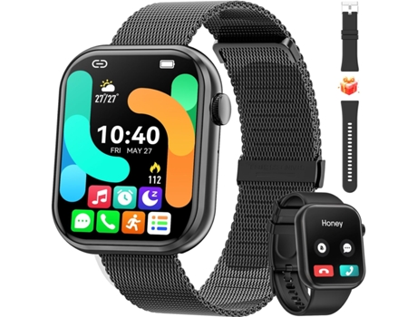 VEANXIN Reloj Inteligente (Responder/Hacer Llamada), 1,85 Pulgadas Fitness Tracker-Negro-metálico