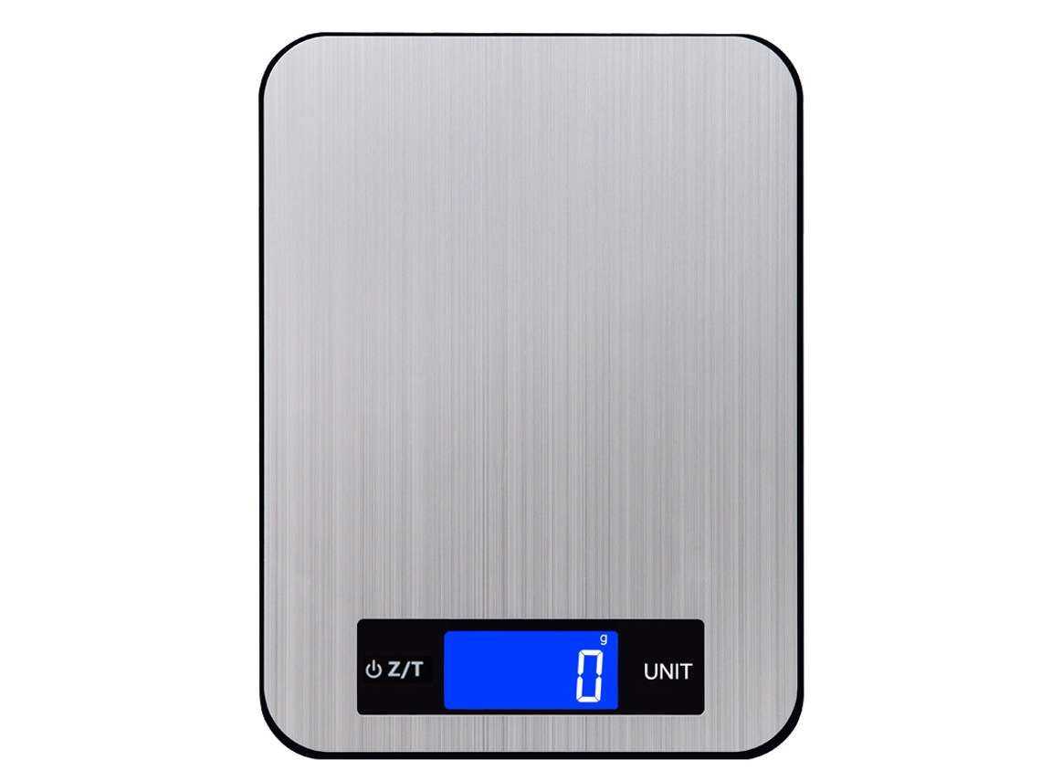 Báscula de cocina digital de vidrio y acero inoxidable, 10 kg/1 g, pantalla táctil, visualización nocturna y recargable. Sfushos