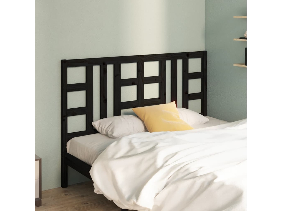 Cabecero De Cama Madera Maciza De Pino Negro 126x4x100 Cm