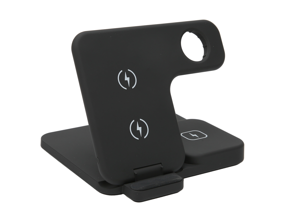 Estación De Carga Rápida 3 En 1 Qi 15w Cargador Inalámbrico Plegable Negro