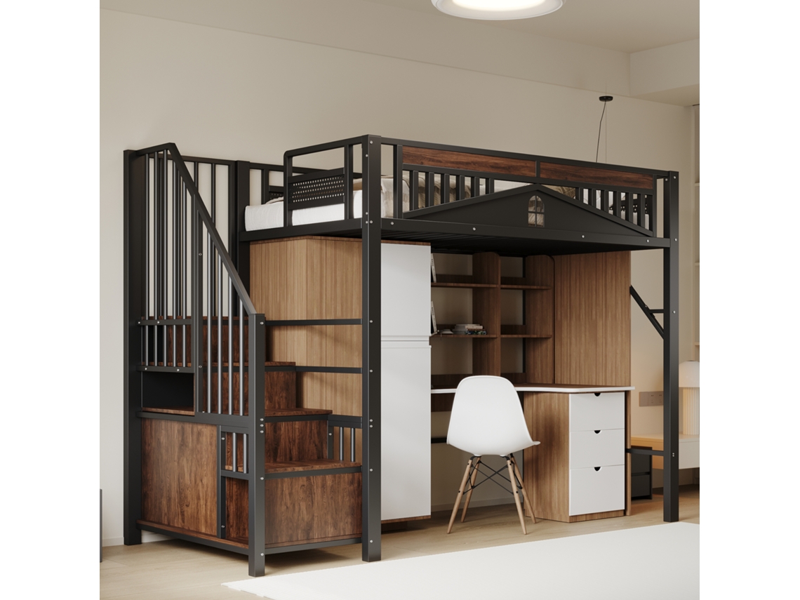 Cama alta de metal 90