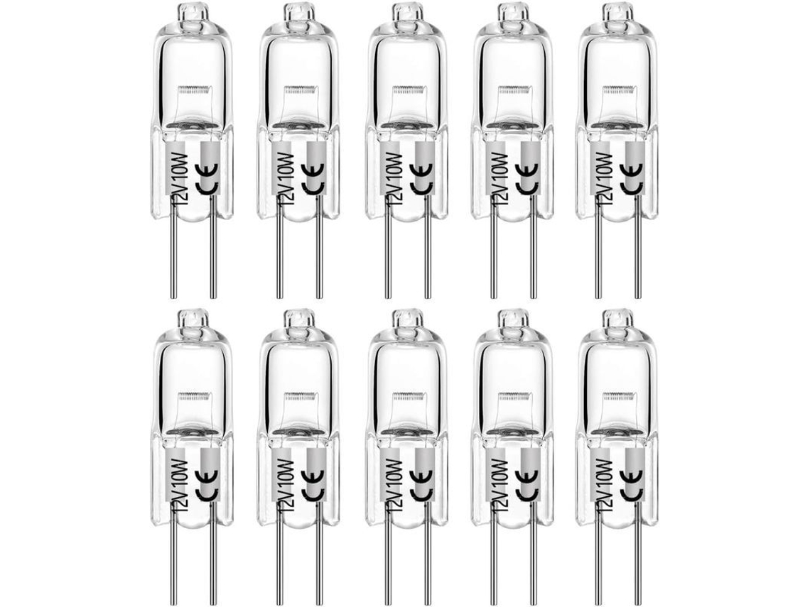 Bombillas Halógenas G4 10w 12v T3 Jc Con 2 Pines Ajustables Para Armarios De Iluminación De Exteriores (10 Unidades) Clase Energética C