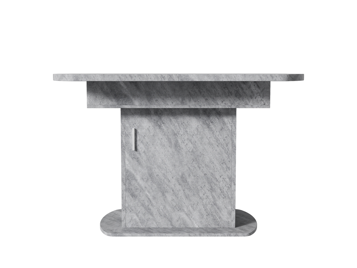 Mesa de comedor retráctil ovalada Mobrio con espacio de almacenamiento y asa plateada en gris