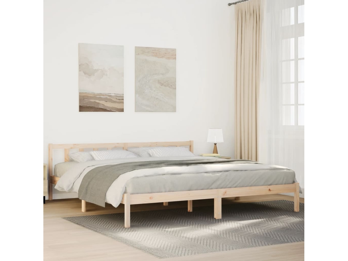 Cama Extralarga Sin Colchón Madera Maciza De Pino 200x220 Cm