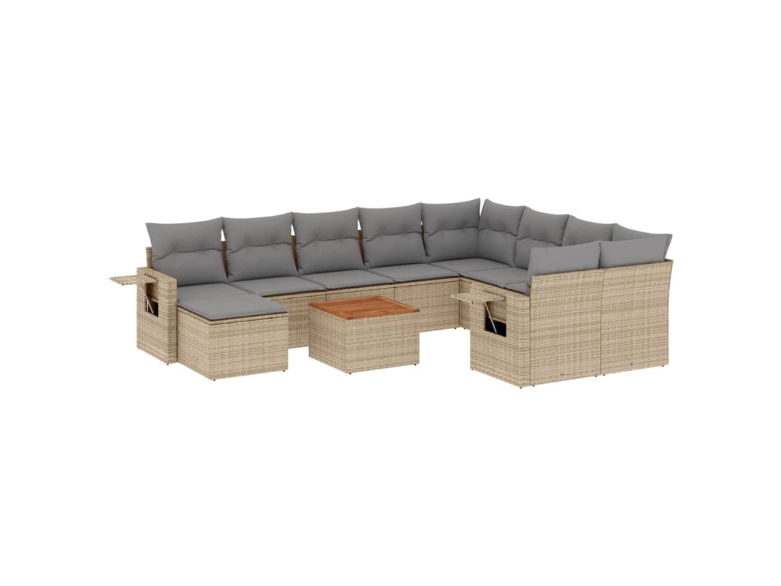 Maison Exclusive - Conjunto de sofá de jardín de 11 piezas con cojines de mimbre, color beige