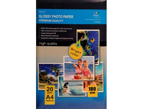 Papel Fotográfico A4 Brillante 180G / 20 Hojas