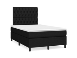 Cama Box Spring Con Colchón Y Luces Led Tela Negro 120x190 Cm