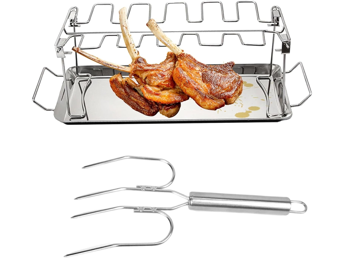 Soporte para muslos de pollo para parrilla, parrilla de pavo con tenedor, parrilla de acero inoxidable, Gokoco