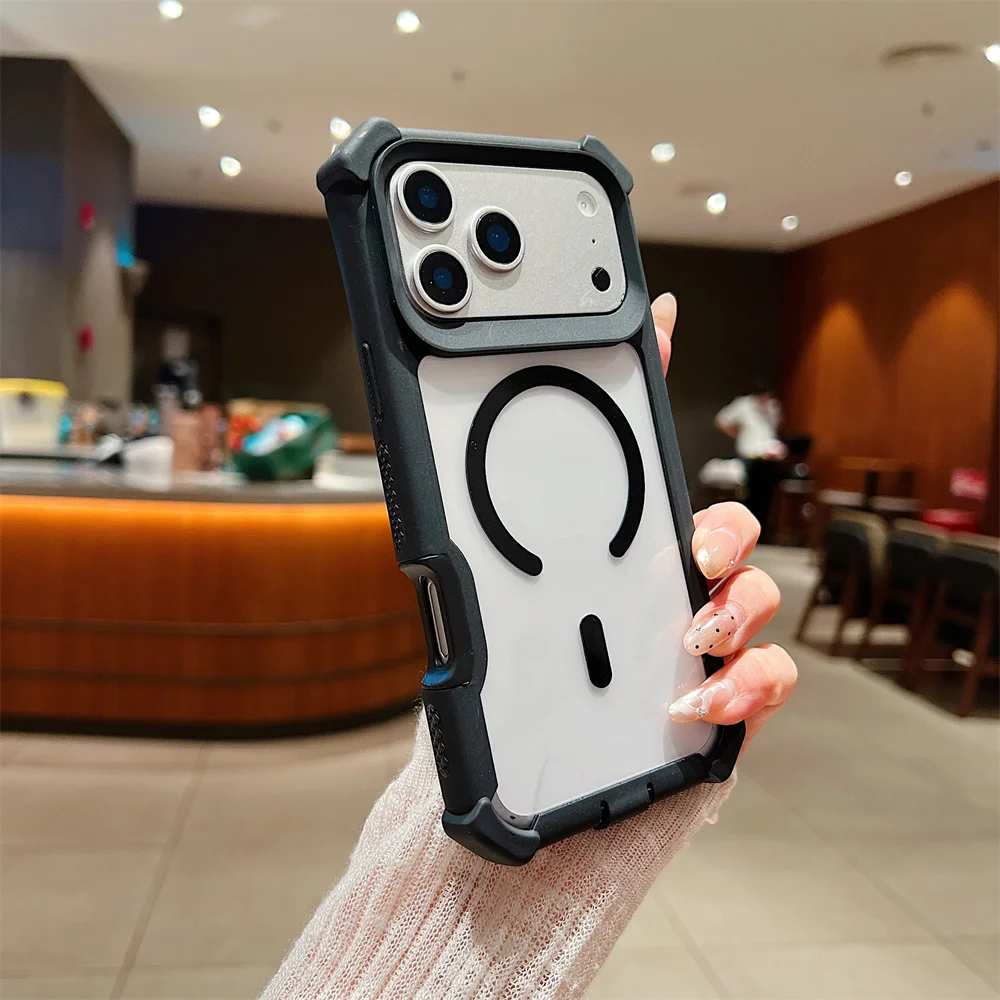 (iphone 16, Negro) Funda Magnética Transparente A Prueba De Golpes Para Iphone, Compatible Con Magsafe.