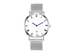 Reloj Hombre Numerales Romanos Acero Correa Malla Cuarzo Plata