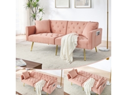 Sofá doble de terciopelo rosa, respaldo reclinable en 3 niveles, cojines incluidos, patas de metal, ideal para apartamentos.