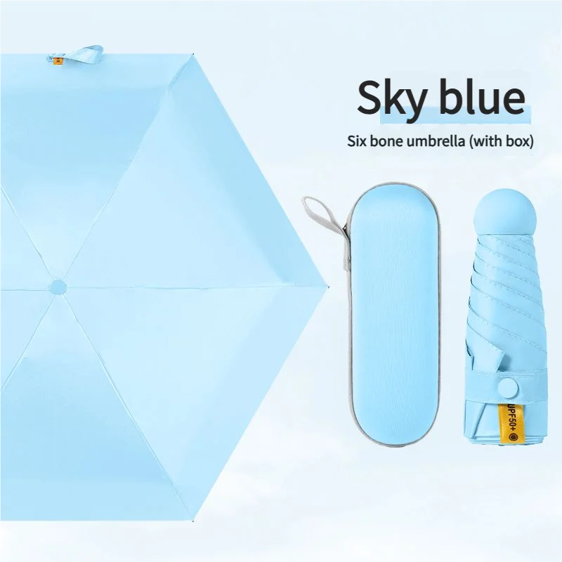 Paraguas De Mujer (azul Cielo), Protección Uv, Apto Para Sol Y Lluvia, Paraguas De Bolsillo.