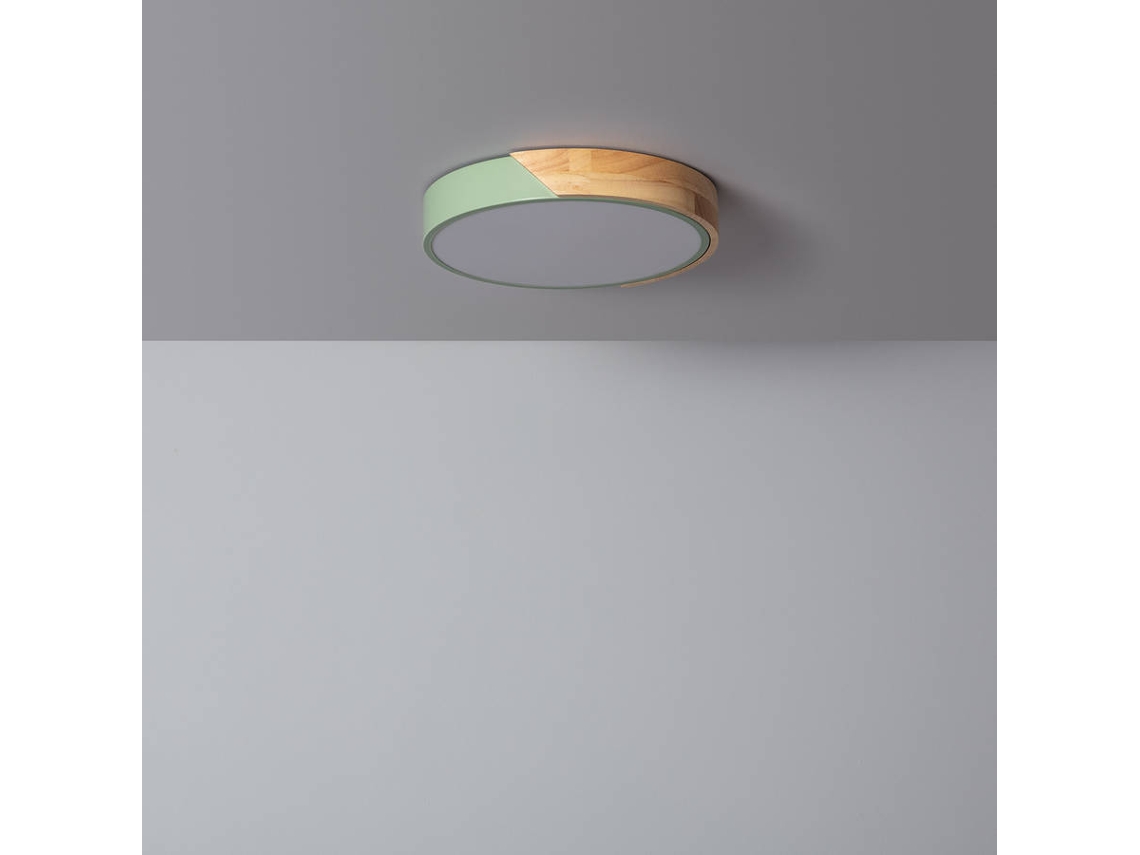 Plafón Led 18w Circular Madera Y Aluminio Ø320 Mm Cct Seleccionable Semi-dari Verde