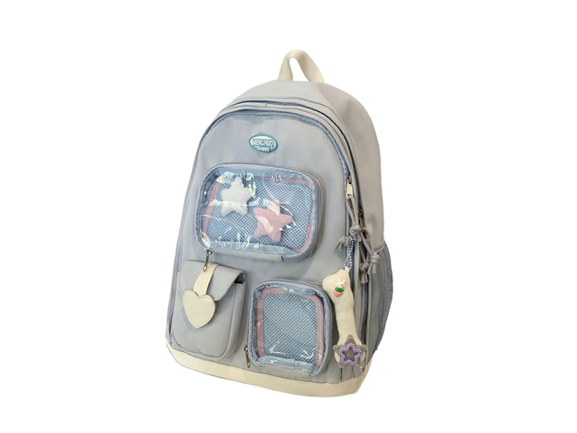 Mochila escolar multiusos para adultos y adolescentes, moderna y elegante, de gran capacidad, con bolsillos transparentes, azul.
