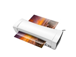 Plastificadora, 200 W de potencia, 280 mm/min de velocidad, compatible con formatos A4/A5/A6, material ABS + componentes, temperatura del calentador 125 °C.
