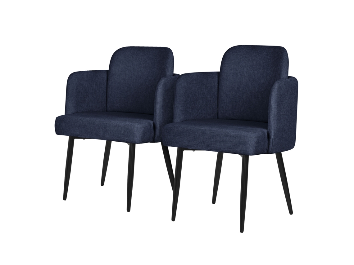 2x Sillas De Comedor Ml-design Funda De Tela Azul Oscuro Respaldo Y Reposabrazos De Ratán