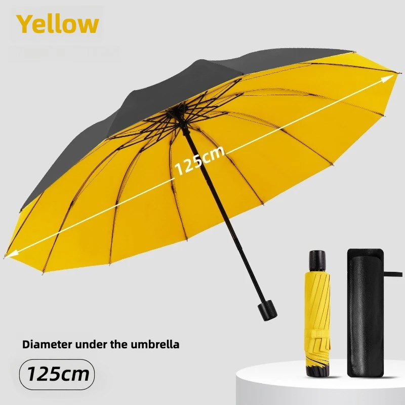 (amarelo 12k) Guarda-chuva Dobrável Manual Extra Grande, Guarda-chuva Grande E Espesso Anti-tumulto