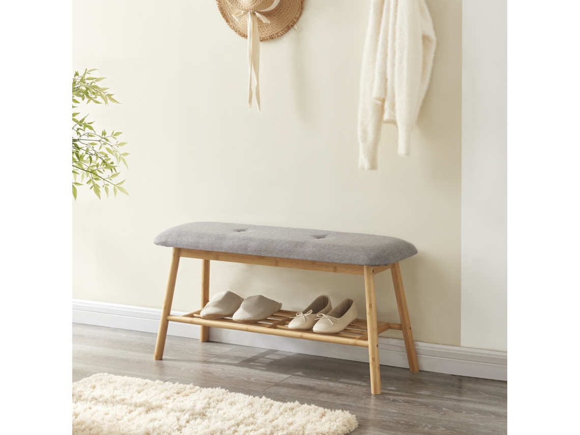 Banco Zapatero Römnitz estante para 3 pares bambú tela 45 x 90 x 30 cm - Gris y Color natural [EN.CASA]